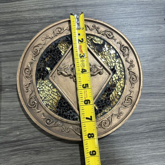 Vintage Medieval Stained Glass Art Wall Hanging Picture with Round Square Cross - Picture 7 of 10